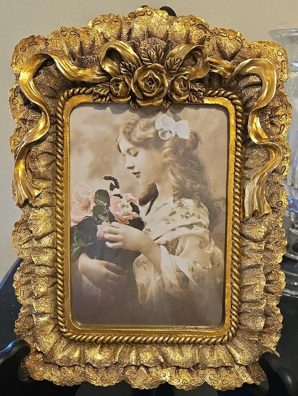 Gold Ornate Lace And Roses Frozen In Time Vintage Picture Frame